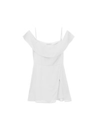 Off Shoulder Ruffle Hem Padded Jumpsuit