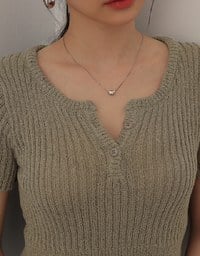 Short Sleeve Textured Knit Cropped Top with V-Neck Placket