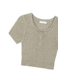 Short Sleeve Textured Knit Cropped Top with V-Neck Placket