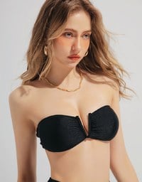【PUSH UP】Multiway Glossy Crisscross Deep V Bandeau Bikini Top