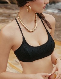 【PUSH UP】Eyelet Lace Spaghetti Straps Cross Back Push Up Bikini Top