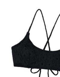 【PUSH UP】Eyelet Lace Spaghetti Straps Cross Back Push Up Bikini Top