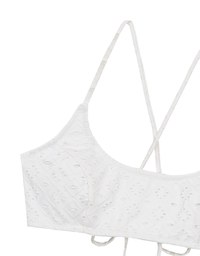 【PUSH UP】Eyelet Lace Spaghetti Straps Cross Back Push Up Bikini Top