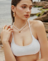 Eyelet Lace Side Drawstring Bikini Cover Up Mini Skirt