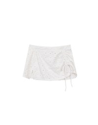Eyelet Lace Side Drawstring Bikini Cover Up Mini Skirt