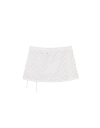 Eyelet Lace Side Drawstring Bikini Cover Up Mini Skirt