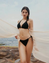 【PUSH UP】Bohomian Crochet Knit Push Up Halter Bikini Top