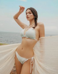【PUSH UP】Pastel Lace Ruffle Trim Push Up Bikini Top with Ombre Gradient Effect