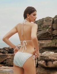 【PUSH UP】Pastel Lace Ruffle Trim Push Up Bikini Top with Ombre Gradient Effect