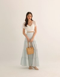 Sheer Chiffon Cross V Neck Flare Sleeve Padded Top