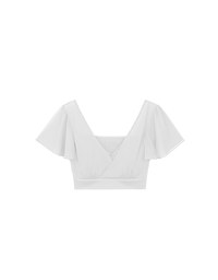 Sheer Chiffon Cross V Neck Flare Sleeve Padded Top