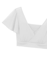 Sheer Chiffon Cross V Neck Flare Sleeve Padded Top