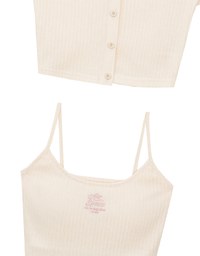 Short Sleeve Buttoned Knit Cardigan And AIR SPACE Logo Embroidered Ribbed Cami Padded Crop Top Set Wear