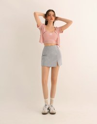 Short Sleeve Buttoned Knit Cardigan And AIR SPACE Logo Embroidered Ribbed Cami Padded Crop Top Set Wear