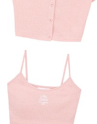 Short Sleeve Buttoned Knit Cardigan And AIR SPACE Logo Embroidered Ribbed Cami Padded Crop Top Set Wear