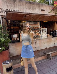 Short Sleeve Buttoned Knit Cardigan And AIR SPACE Logo Embroidered Ribbed Cami Padded Crop Top Set Wear