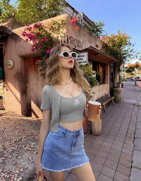 Short Sleeve Buttoned Knit Cardigan And AIR SPACE Logo Embroidered Ribbed Cami Padded Crop Top Set Wear
