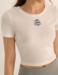 AIR SPACE Logo Embroidered Ribbed Knit Fitted Top