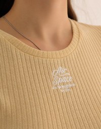 AIR SPACE Logo Embroidered Ribbed Knit Fitted Top