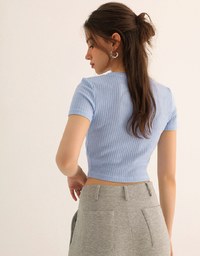 AIR SPACE Logo Embroidered Ribbed Knit Fitted Top