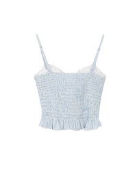 Ruched Striped Padded Cami Cropped Top with Ruffle Hem
