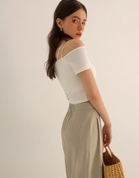 Sexy Off Shoulder Ribbed Knit Padded Top with Double Thin Straps