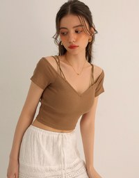 Sexy Off Shoulder Padded Bra Top Knitted Cotton Synthetics Cropped Top ( Removable Paddings)
