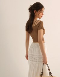 Sexy Off Shoulder Padded Bra Top Knitted Cotton Synthetics Cropped Top ( Removable Paddings)