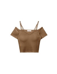 Sexy Off Shoulder Padded Bra Top Knitted Cotton Synthetics Cropped Top ( Removable Paddings)