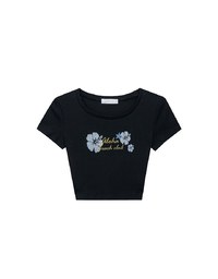 Aloha Beach Club Floral Embroidery Detail Ribbed Fitted Crop Top