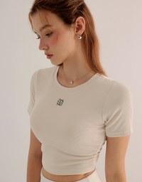 AIR SPACE LOGO Embroidered Cropped Ribbed Top with Side Ruched Detail