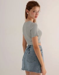 AIR SPACE LOGO Embroidered Cropped Ribbed Top with Side Ruched Detail