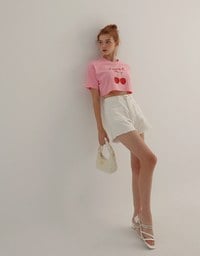 Cotton Fruits Graphic Printed Short Sleeve Cropped Top
