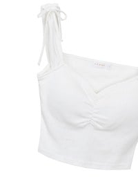 Ruched Sweetheart Neckline Double Strap Bow Tie Padded Tank Top