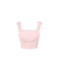 Ruched Sweetheart Neckline Double Strap Bow Tie Padded Tank Top