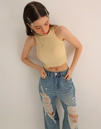 Minimalist Halter Neck Knit Padded Tank Top with Cross Back Tie Detail