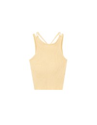 Minimalist Halter Neck Knit Padded Tank Top with Cross Back Tie Detail