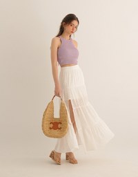 Minimalist Halter Neck Knit Padded Tank Top with Cross Back Tie Detail
