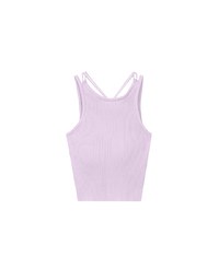 Minimalist Halter Neck Knit Padded Tank Top with Cross Back Tie Detail