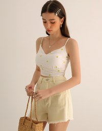 Lemon Embroidered V Neck Cami Padded Crop Top