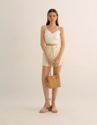 Lemon Embroidered V Neck Cami Padded Crop Top