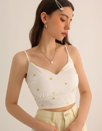 Lemon Embroidered V Neck Cami Padded Crop Top