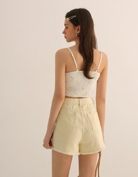 Lemon Embroidered V Neck Cami Padded Crop Top