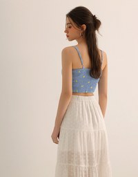 Lemon Embroidered V Neck Cami Padded Crop Top