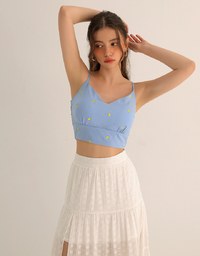 Lemon Embroidered V Neck Cami Padded Crop Top