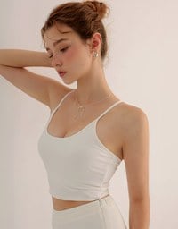 U Neck Sculpting Spaghetti Strap Cami Padded Top with Cross Strap Back Detail