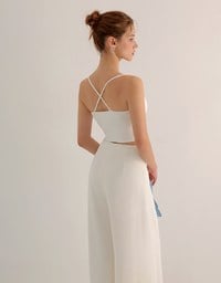 U Neck Sculpting Spaghetti Strap Cami Padded Top with Cross Strap Back Detail