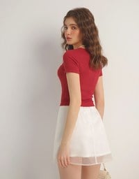 V Neck Starfish Button Ribbed Knit Fitted Top