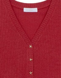 V Neck Starfish Button Ribbed Knit Fitted Top