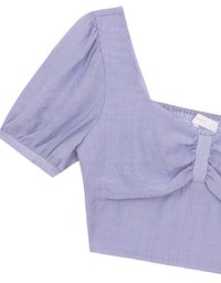 Square Neck Textured Puff Sleeve Cropped Top with Ruched Front Detail